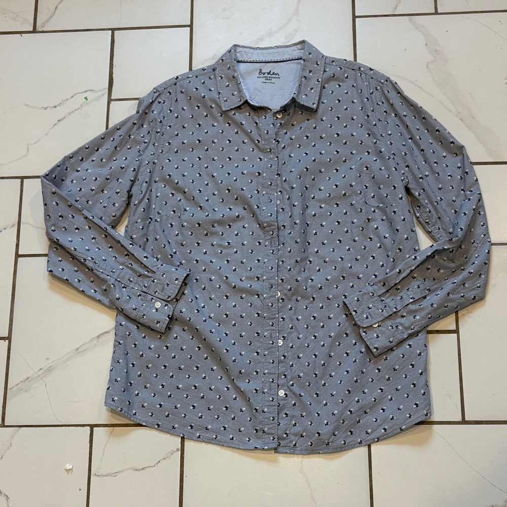 Women’s Boden the Relaxed Weekend Shirt - Blue Patterned Button Down Sz M